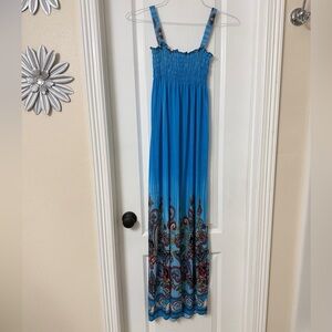 Nara women's shirred maxi dress featuring a paisley print elastic straps size S